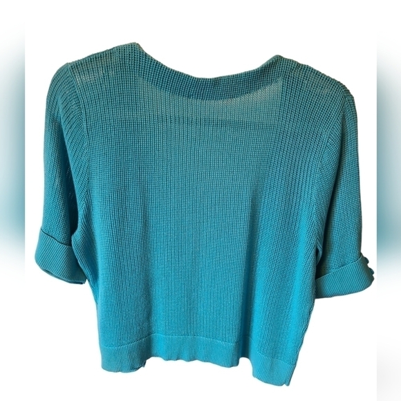 TRÏBE Cotton Blend 3/4 Sleeve Open Knit Turquoise Sweater Size Medium - Picture 2 of 4